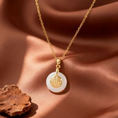 X0812 [Copper Pendant] Fu Character Peace Buckle - Necklace - Gold