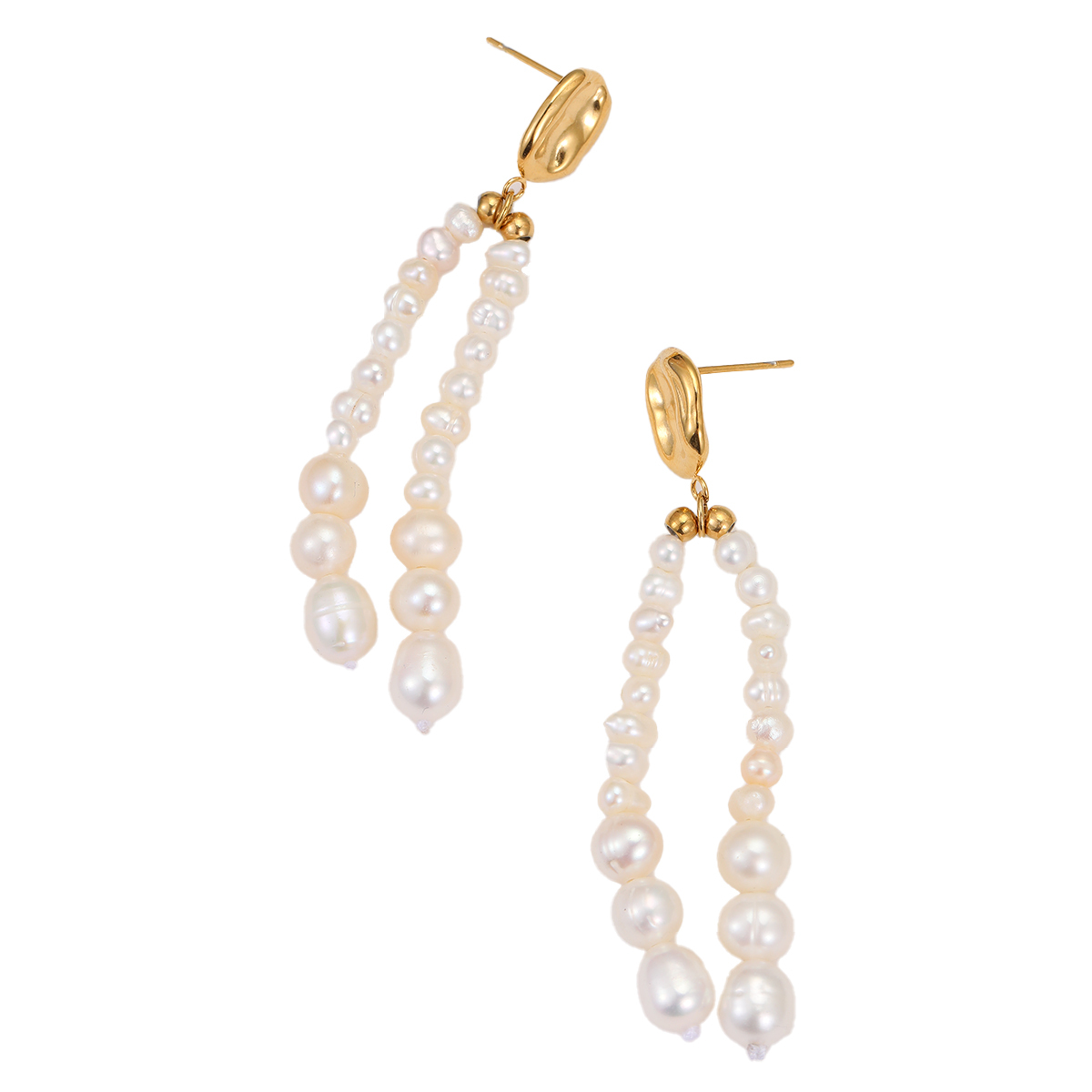 PVD Coated Real Gold Plated Round 304 Stainless Steel Freshwater Pearl Elegant Classical Waterproof Non Tarnish Drop Earrings