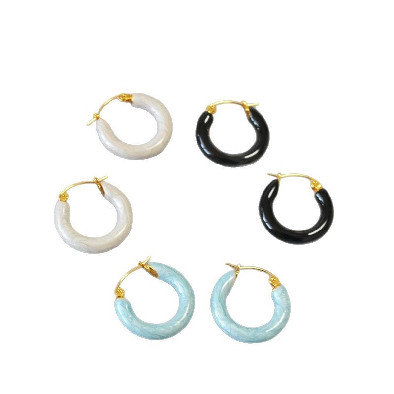 Retro Colorful Handmade Enamel Circle Earrings Women's Fashion Elegant Simple Pearl Glossy Round Shape Jewelry Accessories
