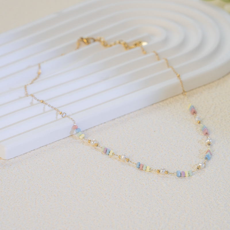 Fashion Luxury Colorful Beaded Necklace Natural Stone Choker Trendy Design Festive Atmosphere Titanium Steel Simple Craftsmanship For Women