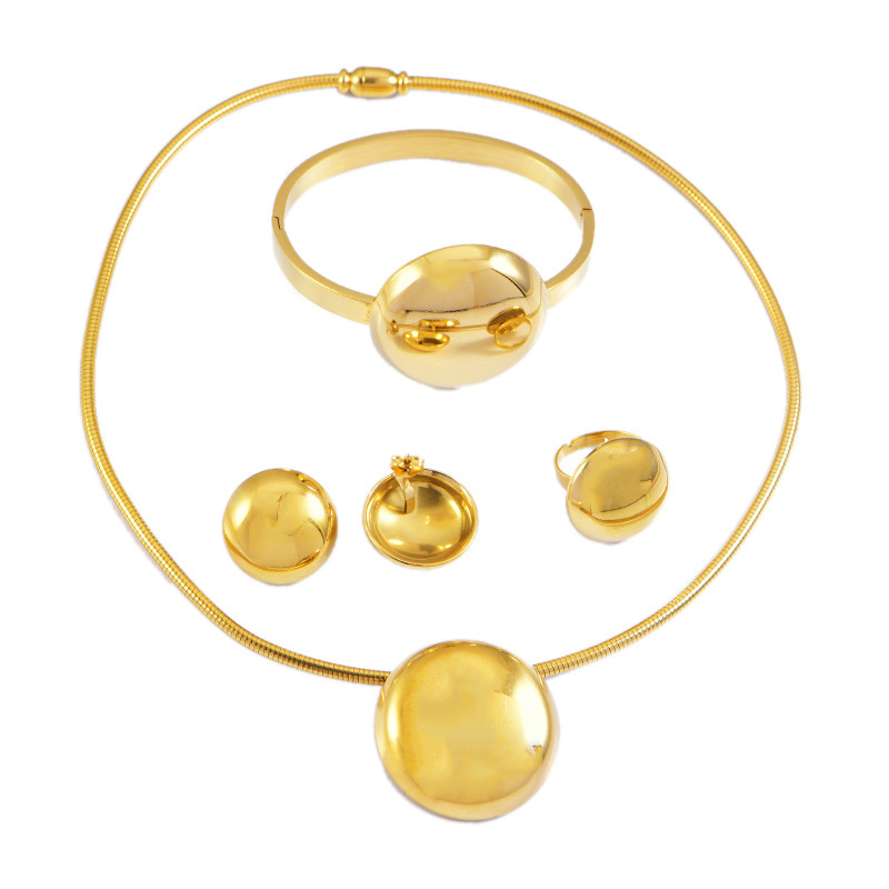 304 Stainless Steel Round Electroplated 18K Real Gold Plated Classic Style Waterproof Non Tarnish Round Jewelry Set