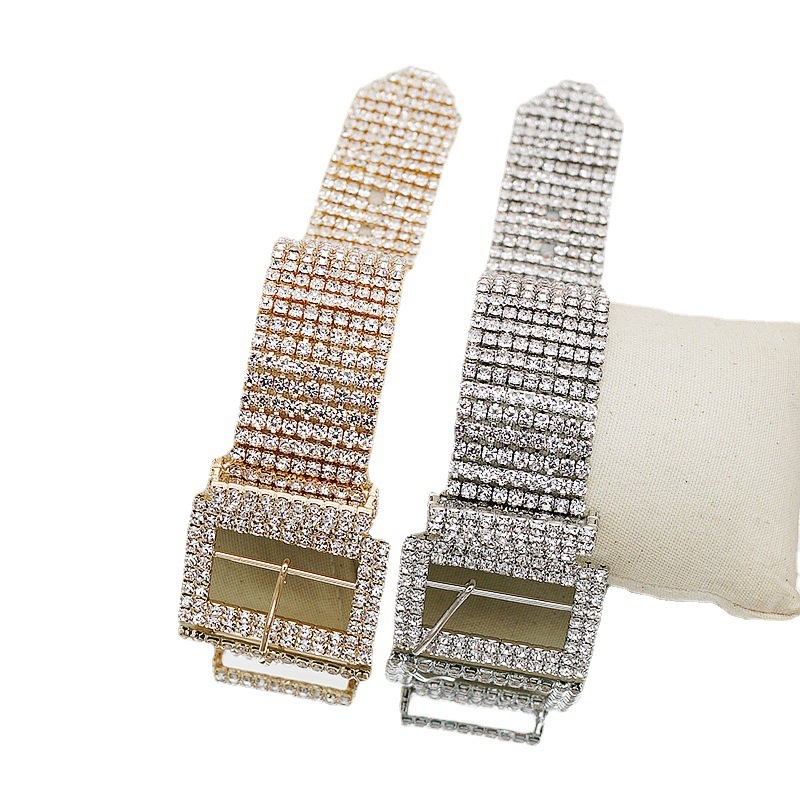 Wide Rhinestone Crystal Bracelet Wedding Dress Accessories Geometric Gold-Plated 925 Sterling Silver 925 Earrings Suitable For Women