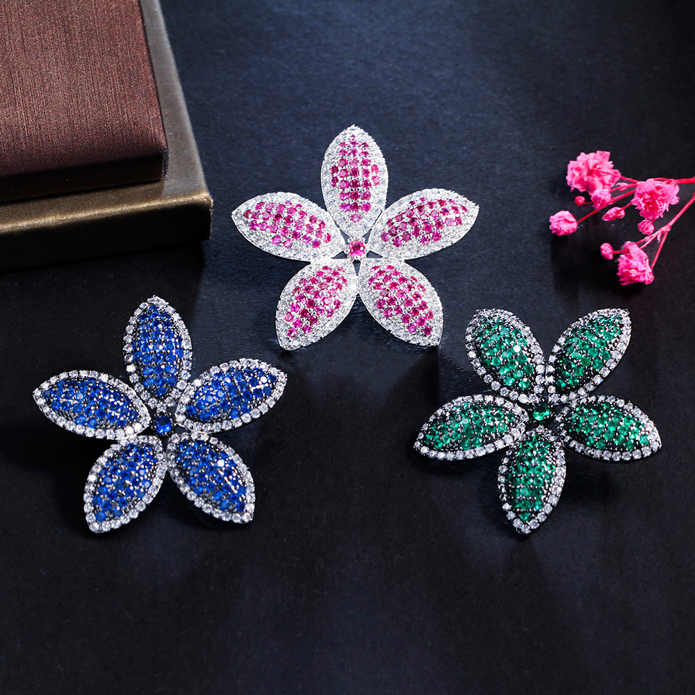 Copper Tropical Plated Artificial Gemstones Rhodium Plated Elegant Classical Plating Inlay Red Green Blue Ear Studs