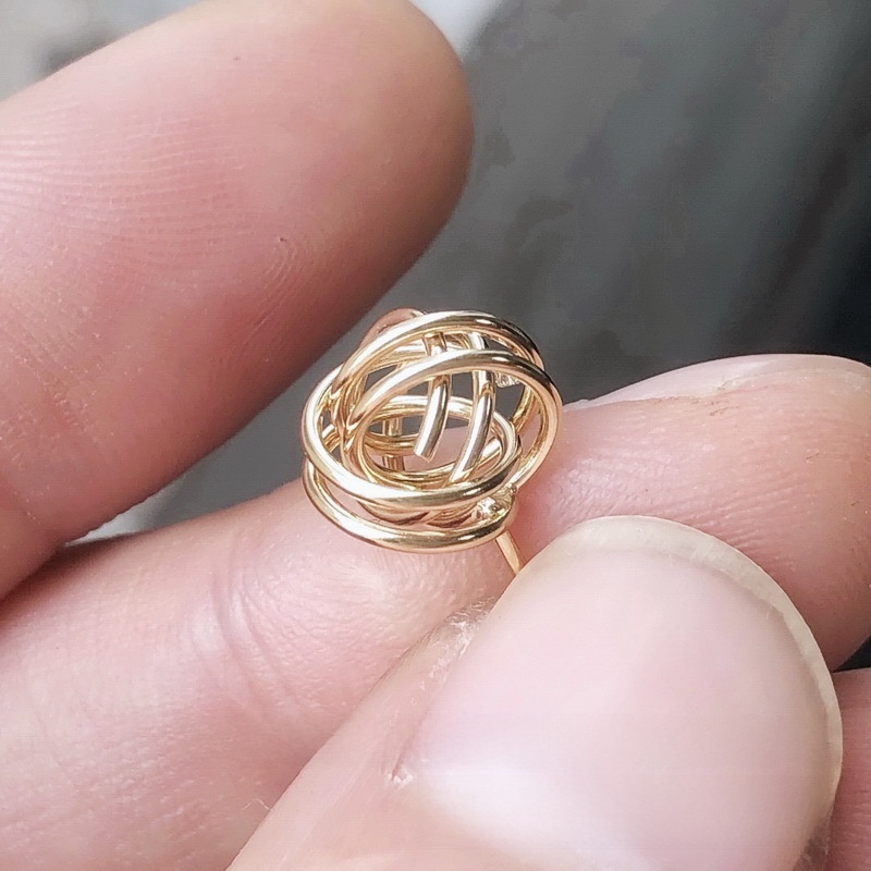 14K Gold Plated Woven Ball Earrings Studs Pendant Hollow Rope Knot Wrapped Coil Earrings DIY Jewelry Accessories