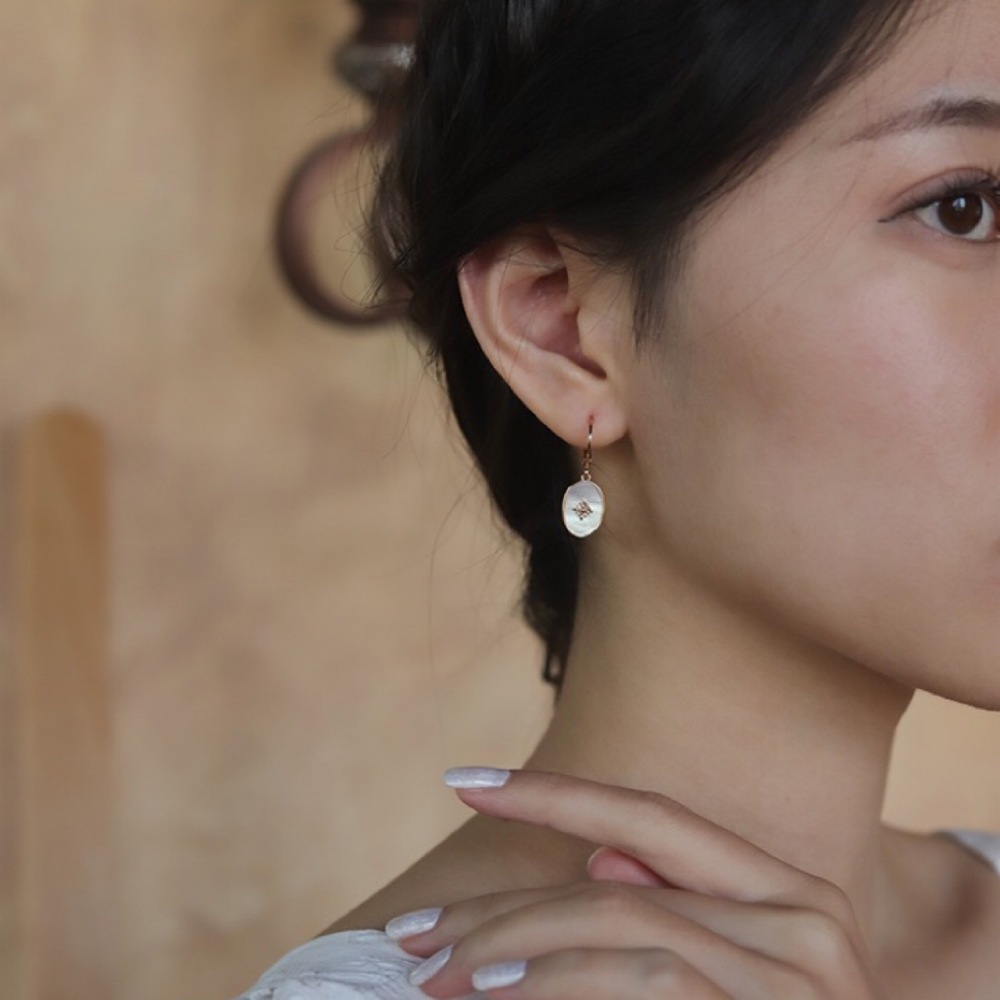 Handmade Shell Earrings For Women, Fashionable Geometric Pattern, Thick Gold-Plated, Printed Autumn/Winter Style Jewelry Earrings Accessories