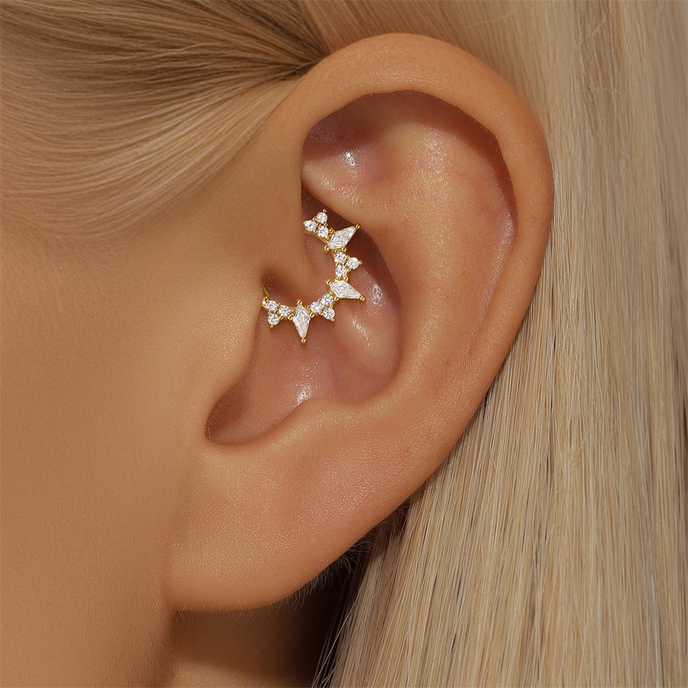 1 Piece Ear Cartilage Rings & Studs Simple Style Geometric 925 Sterling Silver Inlay Zircon Ear Cartilage Rings & Studs Nose Rings & Studs
