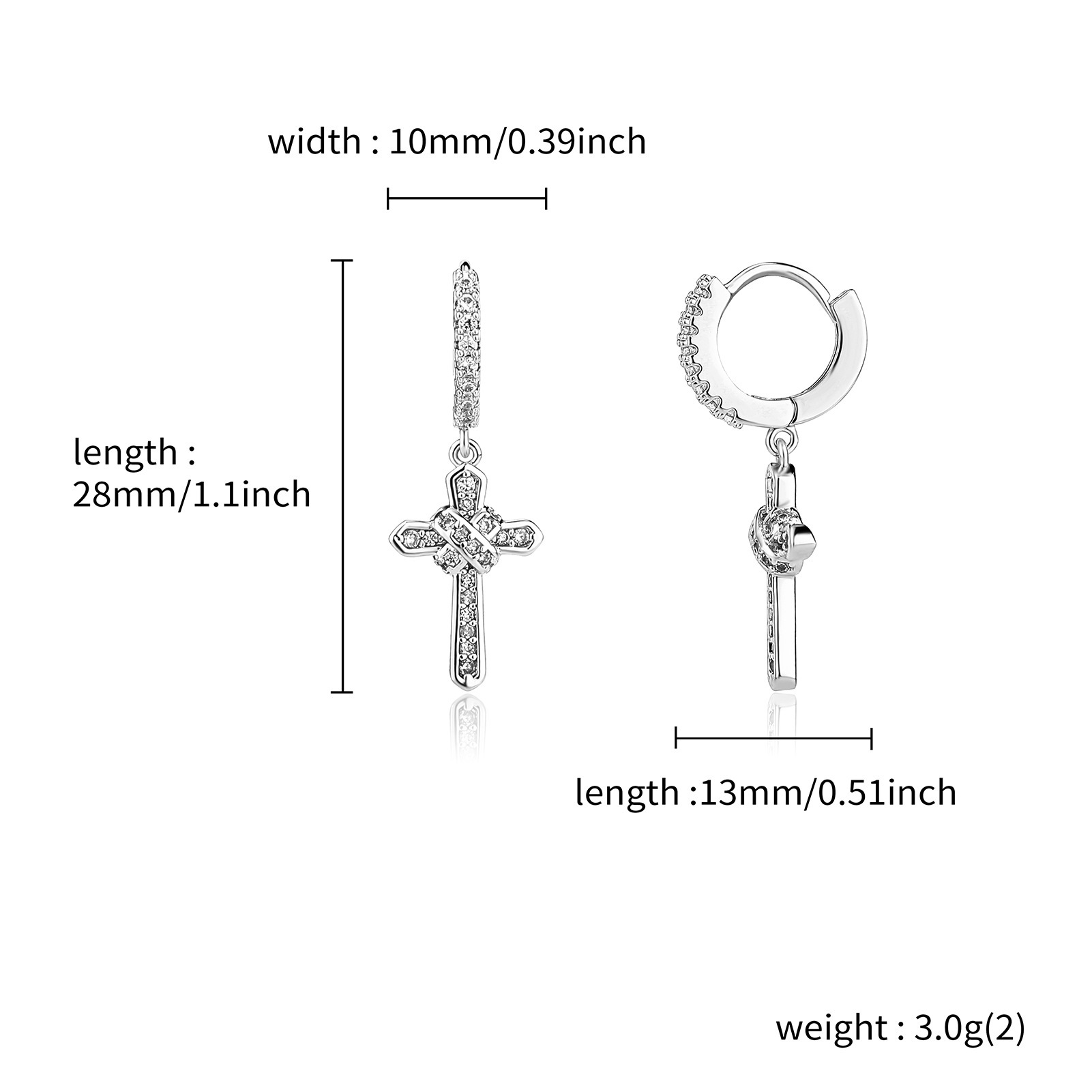 Super Shiny Full Zircon Cross Earrings Unisex Retro Hip Hop Design Fashionable Jewelry Men's Women's Ear Jewelry Accessories