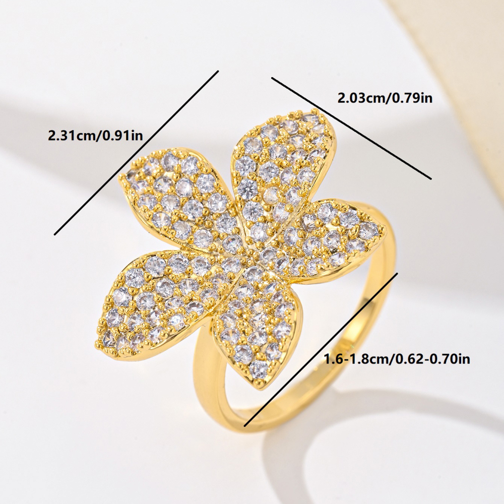 1 Piece Copper Inlaid Zircon Material Gorgeous Flower Shape Fashion Exquisite Ladies Ring Party Banquet Accessories Adult