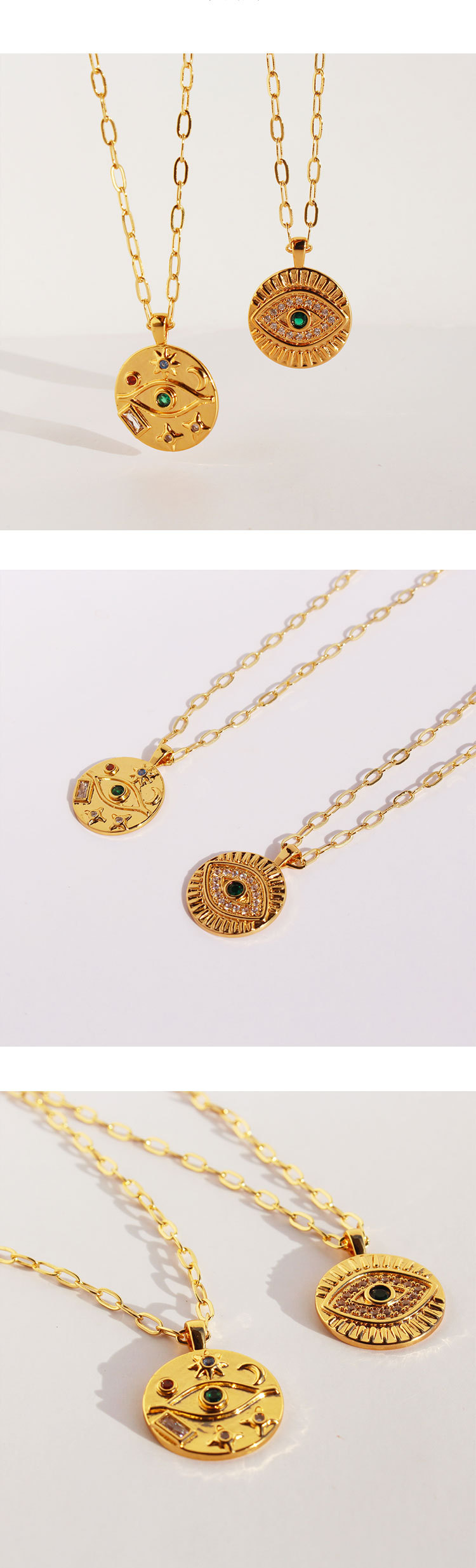 Brass Plated 24K Real Gold  Entry Lux Niche Devil's Eye Pendant Necklace Women's High-Grade Zircon Round Brand Twin Clavicle Chain N1