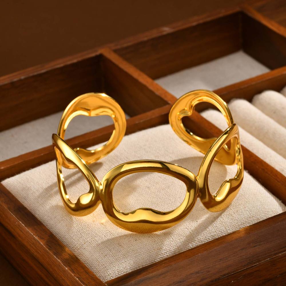 Water Plated Imitation Gold 304 Stainless Steel Vintage Bohemian Style (Floral Print) Open Bracelet Matching Scarf Fashion Elegant Women's Accessories