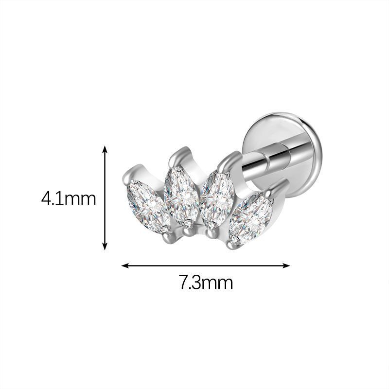 Geometric Pattern Titanium Alloy G23 Ear Studs Bone Studs Inlaid With Horse Eye Zirconia Inner Teeth Lip Studs Popular In Fashion Jewelry