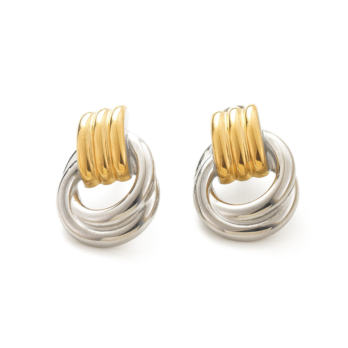Trendy Stainless Steel Titanium Plated Color Block Circle Earrings Geometric Pattern Women's Casual Style Hoop Earrings