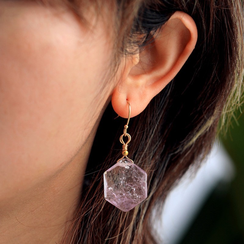 New Premium Natural Stone Amethyst Lapis Lazuli Hexagonal Pendant Earrings  Popular Crystal Jewelry Accessories