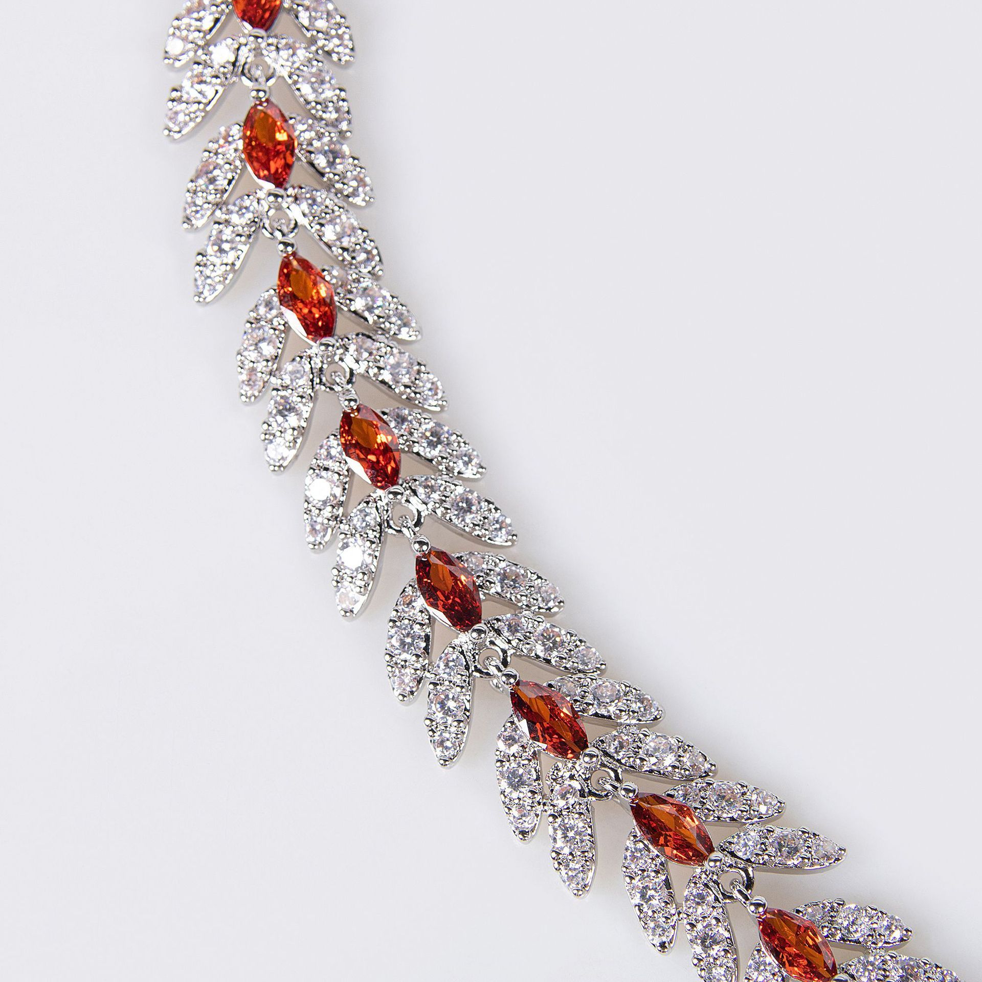 Elegant Bride Zircon Jewelry Set Platinum Plated Earrings Necklace Women's Hip Hop Style Luxury Floral Pattern Copper Craft