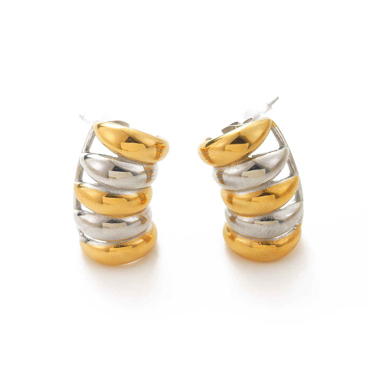 Trendy Stainless Steel Titanium Plated Color Block Circle Earrings Geometric Pattern Women's Casual Style Hoop Earrings