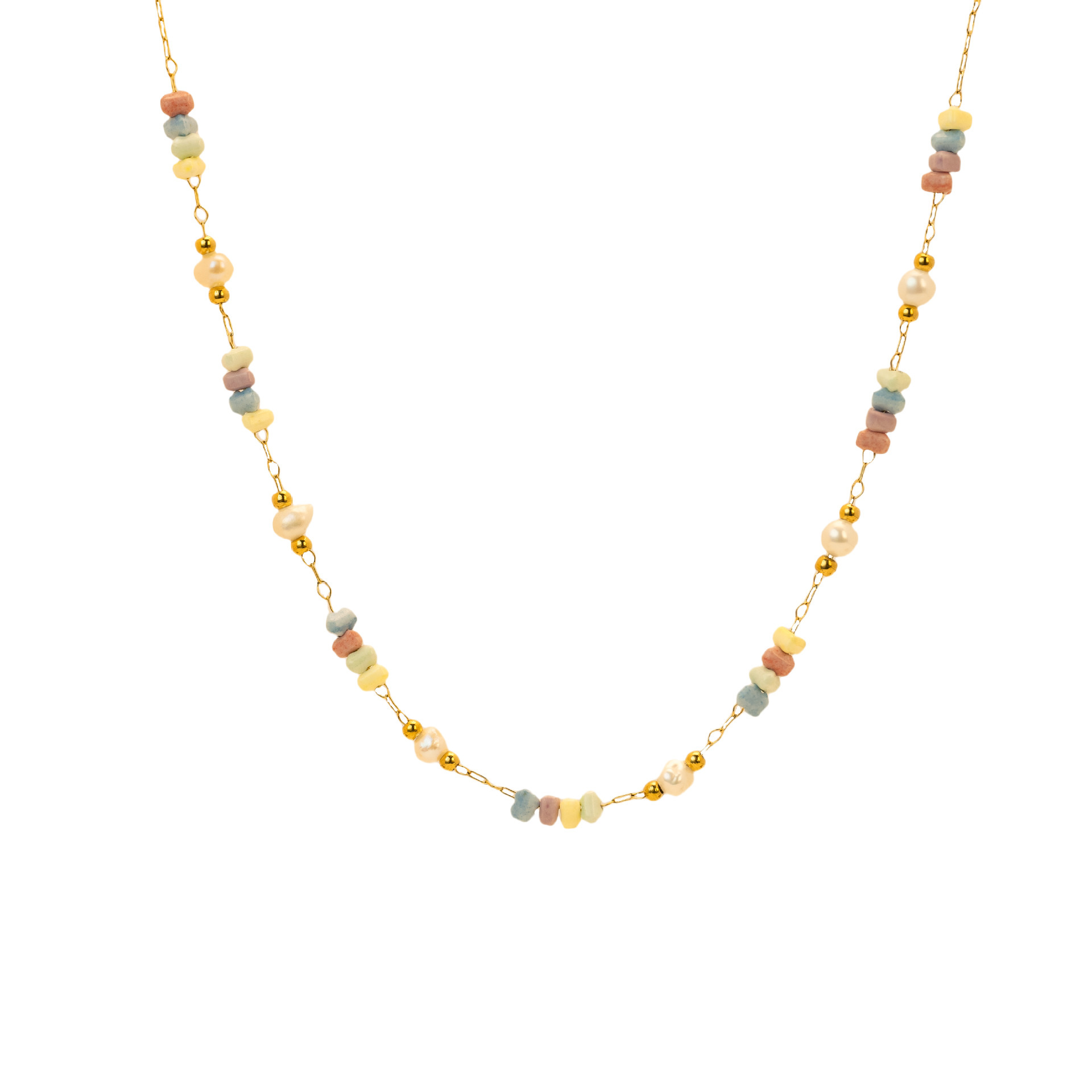 New Natural Stone Beaded Necklace Layered American Retro Jewelry Fashion French Vacation Fashion Women's Stainless Steel Material