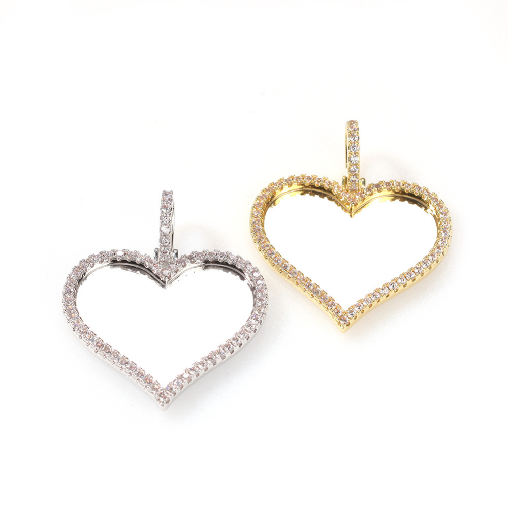 Fashion Hip-Hop Style Pendant Necklace Copper Material Inlaid With Zircon Heart-Shaped Photo Unisex Internet Celebrity Style Jewelry Accessories
