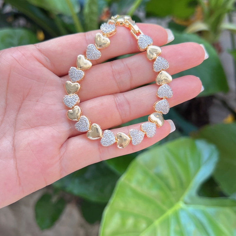 Wholesale Jewelry Sweet Classic Style 8-Shaped Square Heart Shape Copper Zircon Box Chain Bracelets