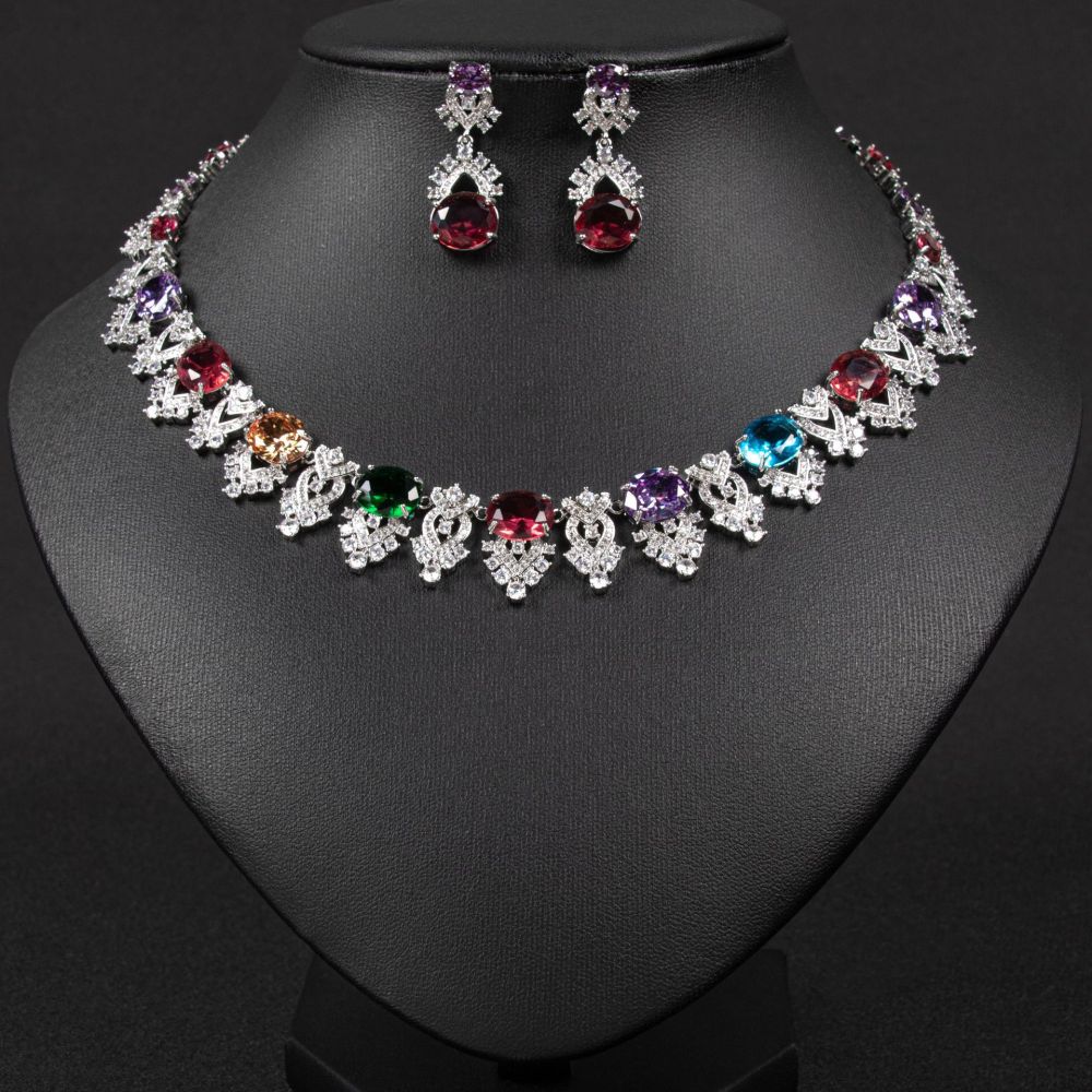 Luxurious Bridal Jewelry Set Copper Inlaid 3A Zircon Necklace Women's Unique Design Sensation  Style Accessories