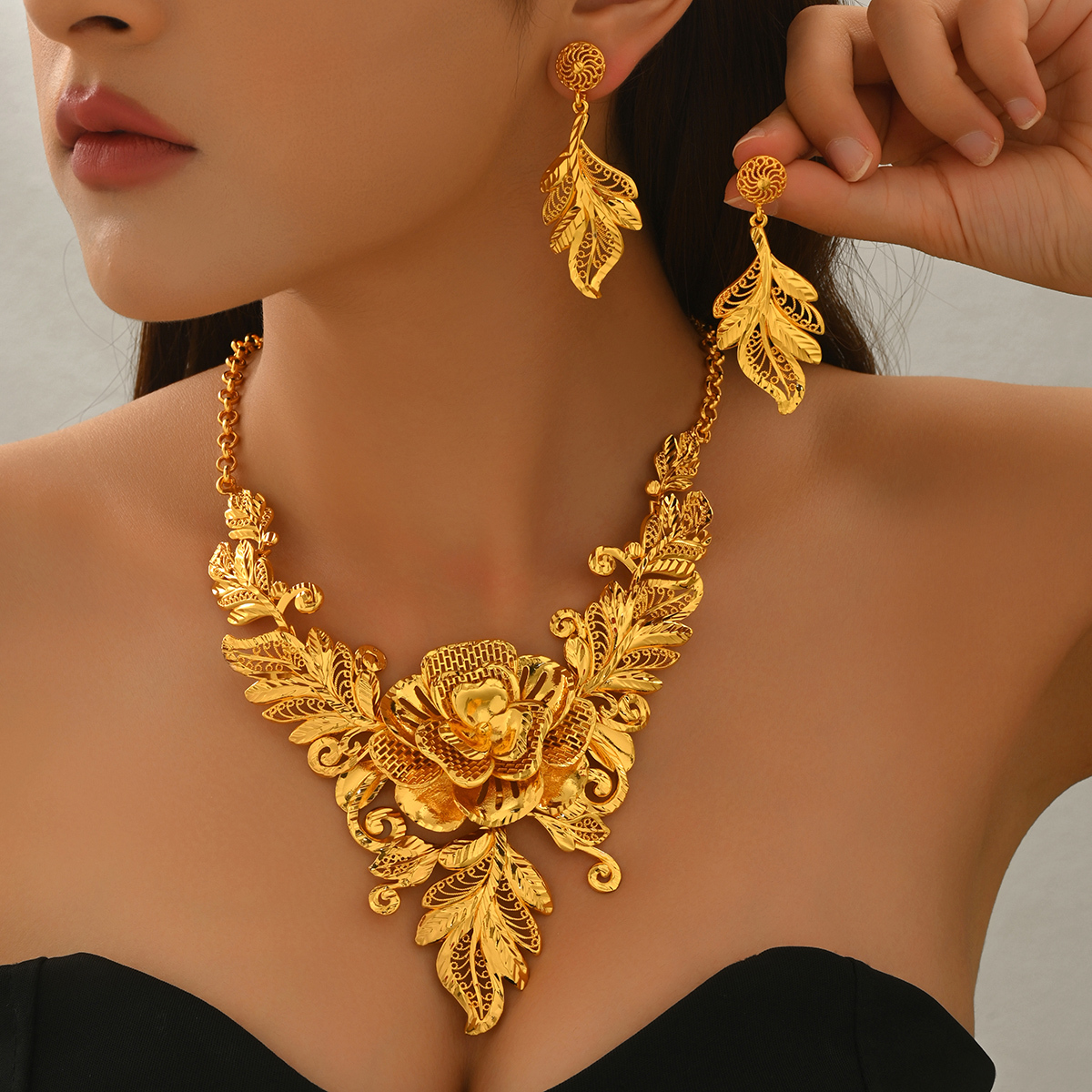 Elegant Long Tassel Necklace Bracelet Earring Set Geometric Block Design For Wedding Dinner Party Suitable Luxury Accessories
