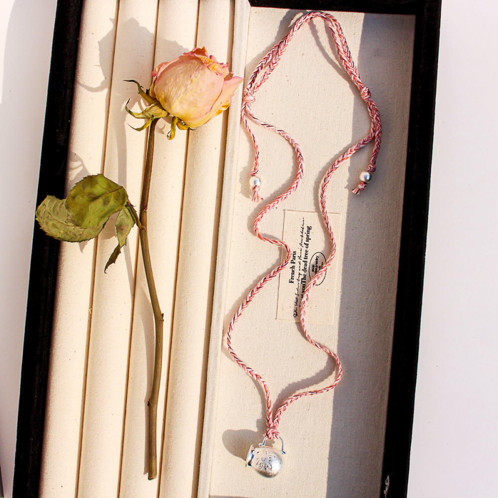 Long Handmade Woven Necklace Summer Vacation Accessories Milk Canister Flower Pink Thread Geometric Pattern Design Women's Jewelry