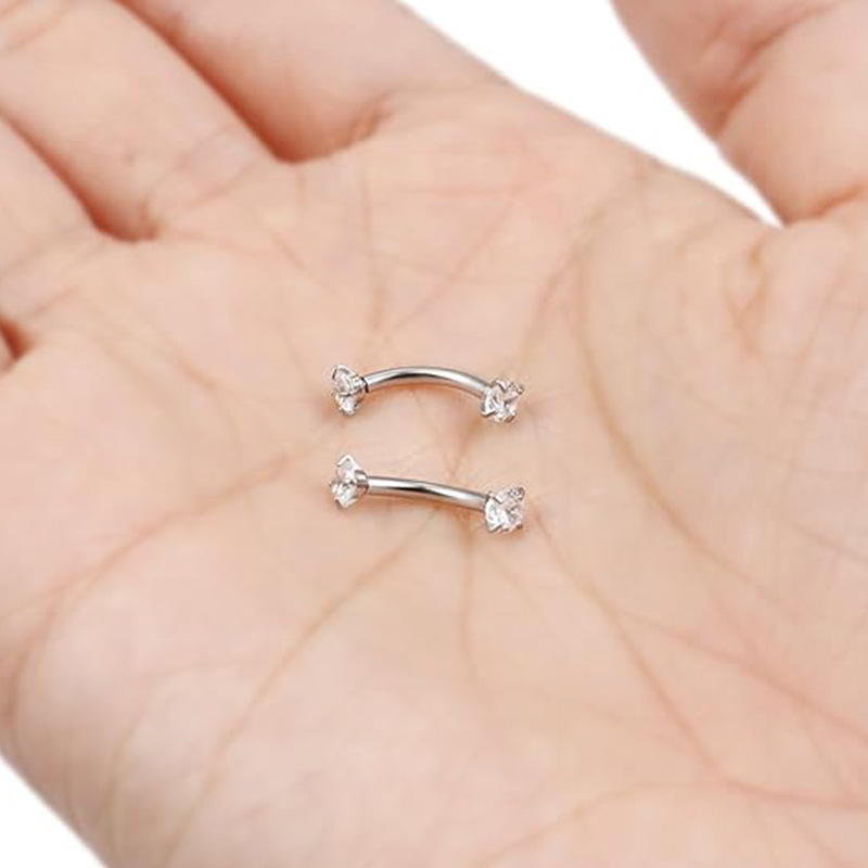 Fashion Titanium Metal Round Shiny Zircon Eyebrow Ring Body Piercing Jewelry Geometric Pattern Unisex Shiny Piercing Accessories