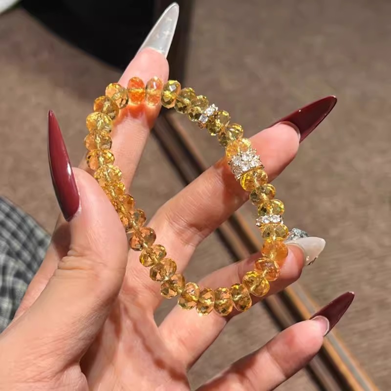 Flashy Yellow Crystal Bracelet Women's Waist Slimming Zircon Accessories Facet Abacus Crystal Bracelet Luxury Beaded Hand Jewelry
