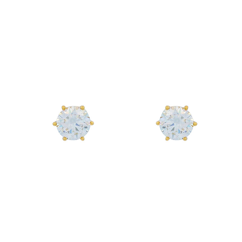 Classy Six-Pronged Single Zircon Earrings Gold Plated 24K Classic Style 12 Pairs Per Card For Women Fashion Jewelry