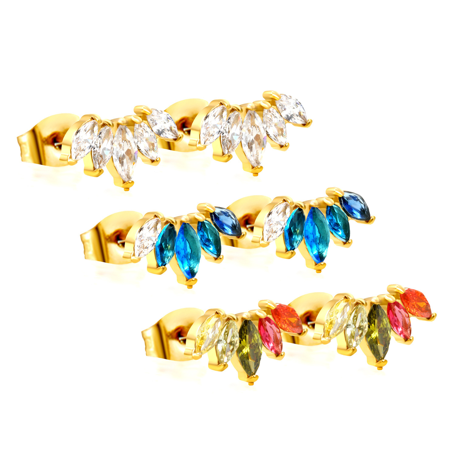 1 Pair Vacation Classic Style Rhombus Inlay 304 Stainless Steel Zircon Ear Studs