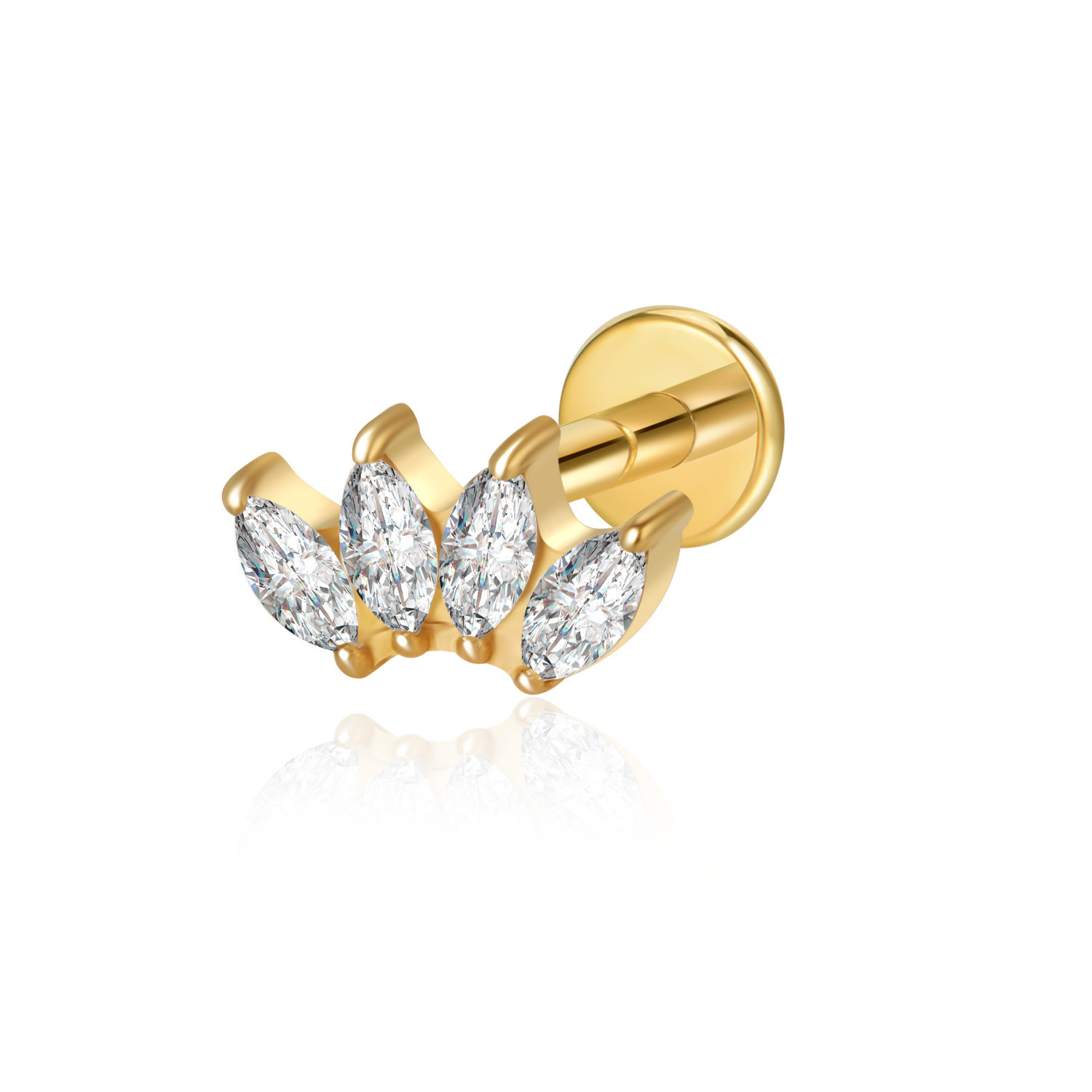 Geometric Pattern Titanium Alloy G23 Ear Studs Bone Studs Inlaid With Horse Eye Zirconia Inner Teeth Lip Studs Popular In Fashion Jewelry