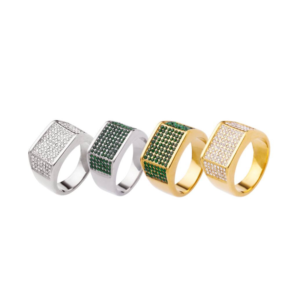 Titanium Steel Men's Ring Classic Dominant Inlaid Zircon Stainless Steel Ring Men's Geometric