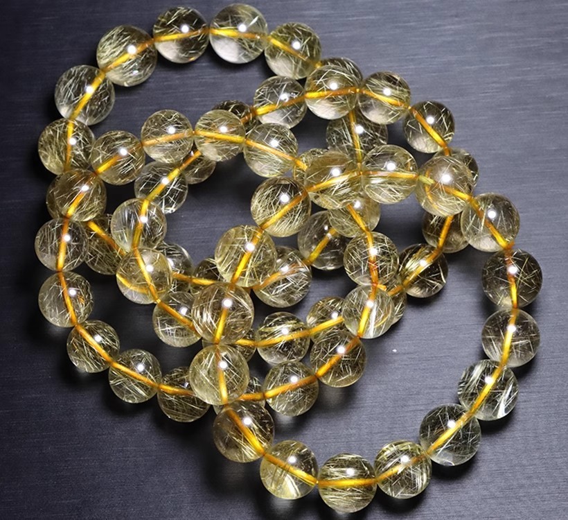 Natural Brazilian Gold Hair Crystal Bracelet Unisex Yellow Quartz Titanium Crystal Geometric Pattern Polished Design Chinese Style