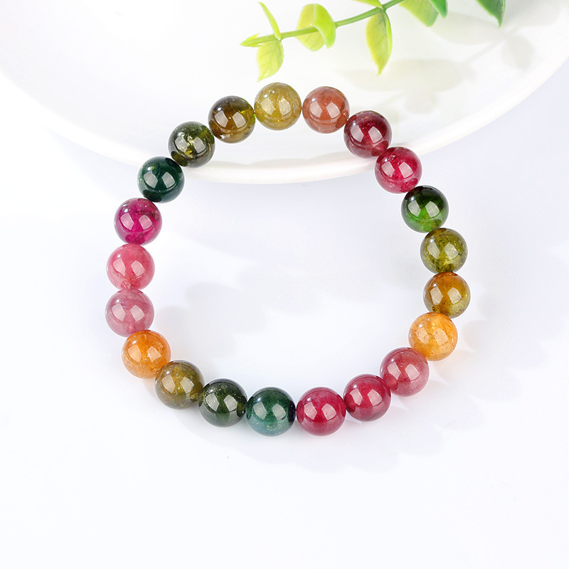Natural Rainbow Tourmaline Bracelet Brazilian Old Mine Material Gradient Color Handmade Beads Jewelry Unisex Geometric Pattern