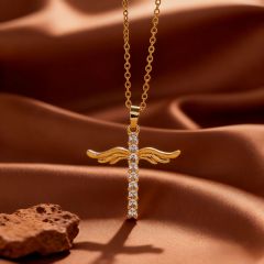 X0830 [Copper Pendant] Winged Cross Necklace - Gold