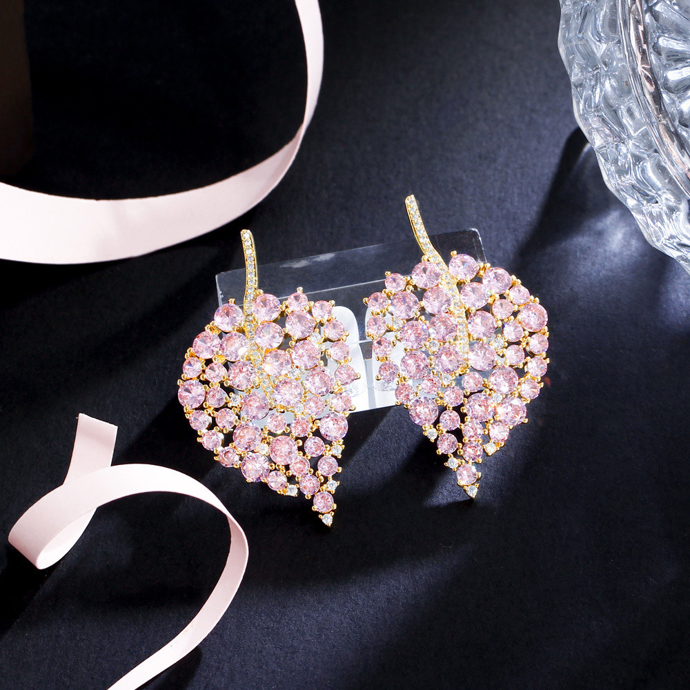 1 Pair Romantic Classic Style Leaf Plating Inlay Copper Zircon Rhodium Plated Silver Plated Ear Studs