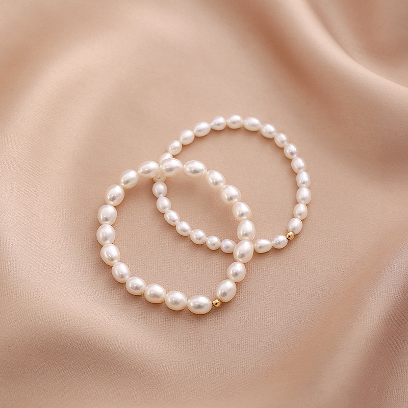 Retro Natural Freshwater Pearl Bracelet Women's Elegant Ins Small Design Elastic Simple Versatile 14K Gold Plated Bracelet