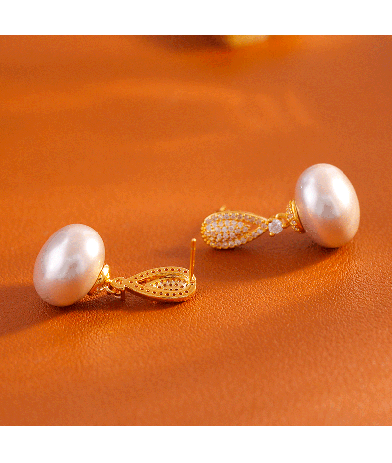 French Luxurious Sparkling Diamond Embedded Pearl Earrings Fashionable High-End Elegant Trendy Jewelry Accessories For Women