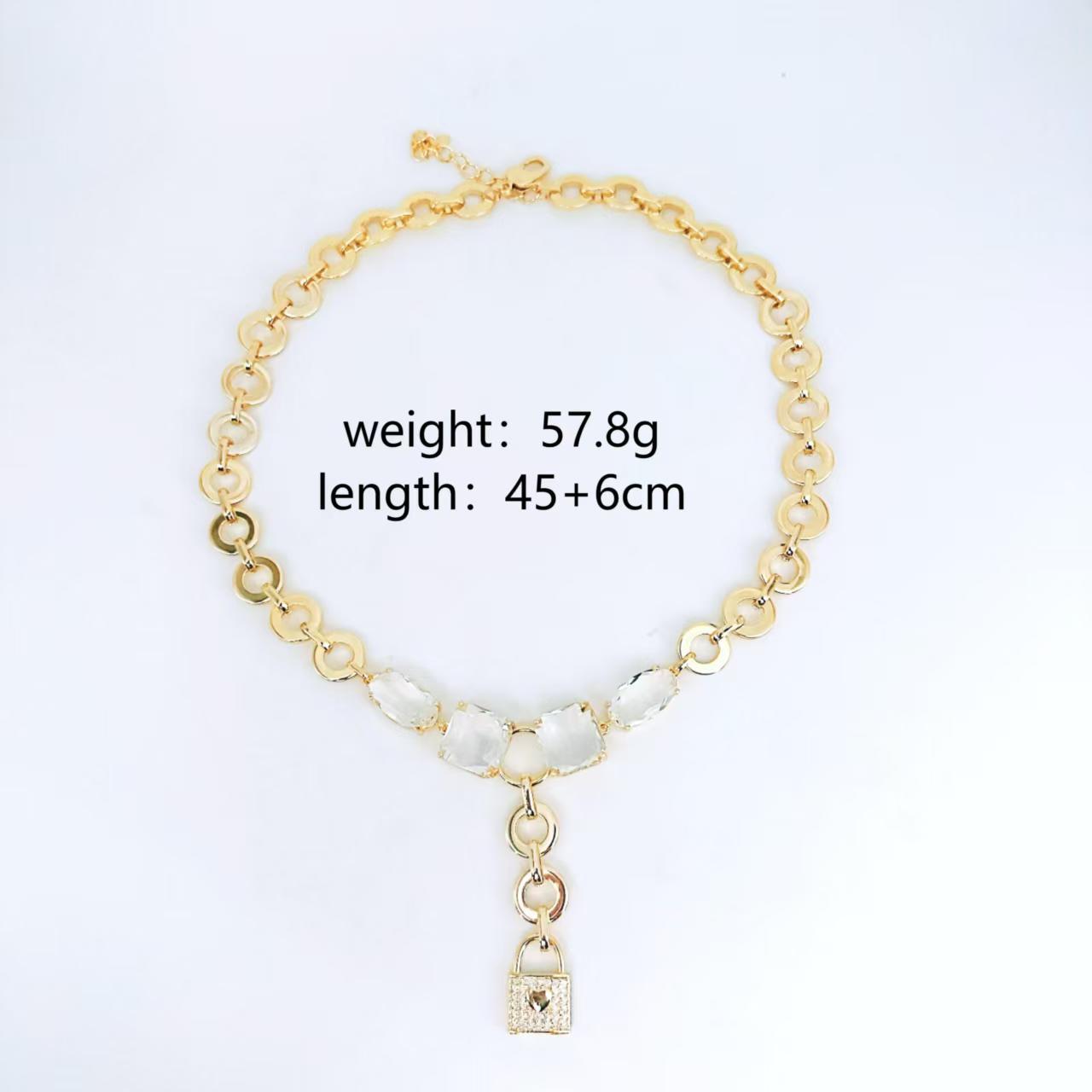 Wholesale Jewelry Elegant Classical Rock Candy Heart Shape Lock Copper Zircon Gold Plated Bracelets Necklace