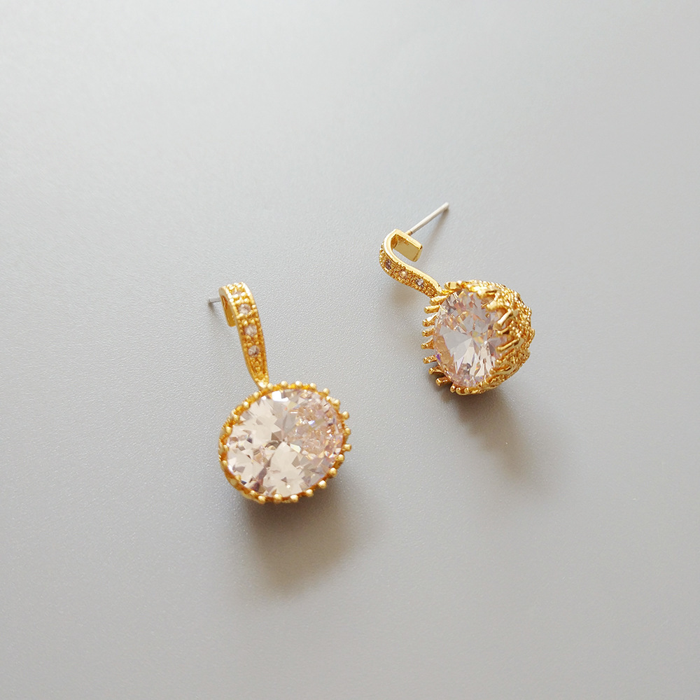 925 Silver Needle Fashionable Earrings Geometric Pattern Simple Style Women's Jewelry Accessories White Match Gemstone Embedded