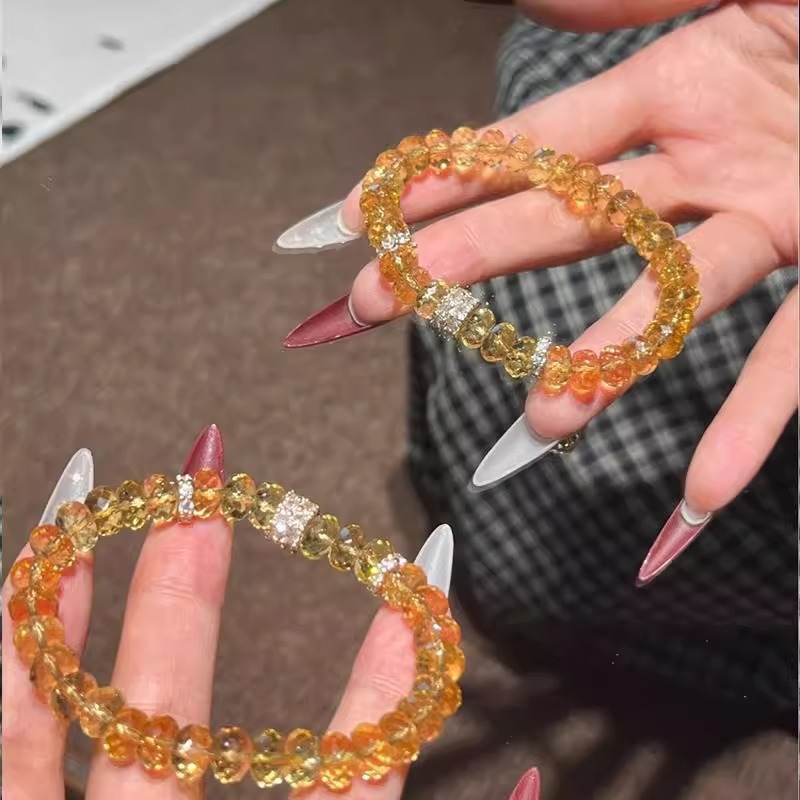 Flashy Yellow Crystal Bracelet Women's Waist Slimming Zircon Accessories Facet Abacus Crystal Bracelet Luxury Beaded Hand Jewelry