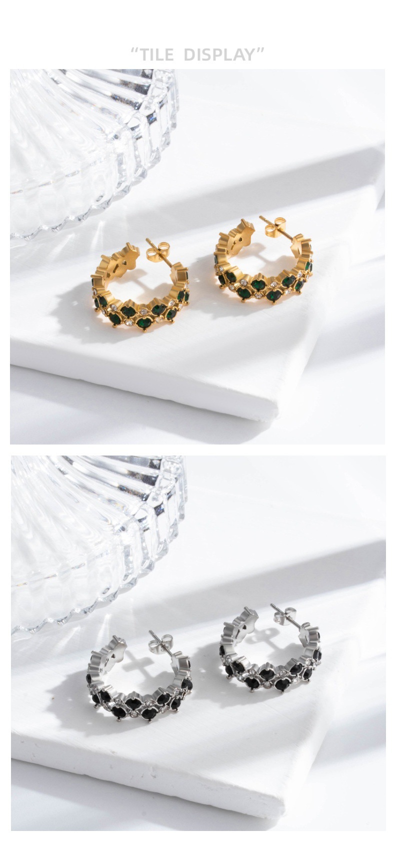 Titanium Steel C-shaped Vintage Earrings Minimalist Diamond Micro-inlaid Women's Jewelry