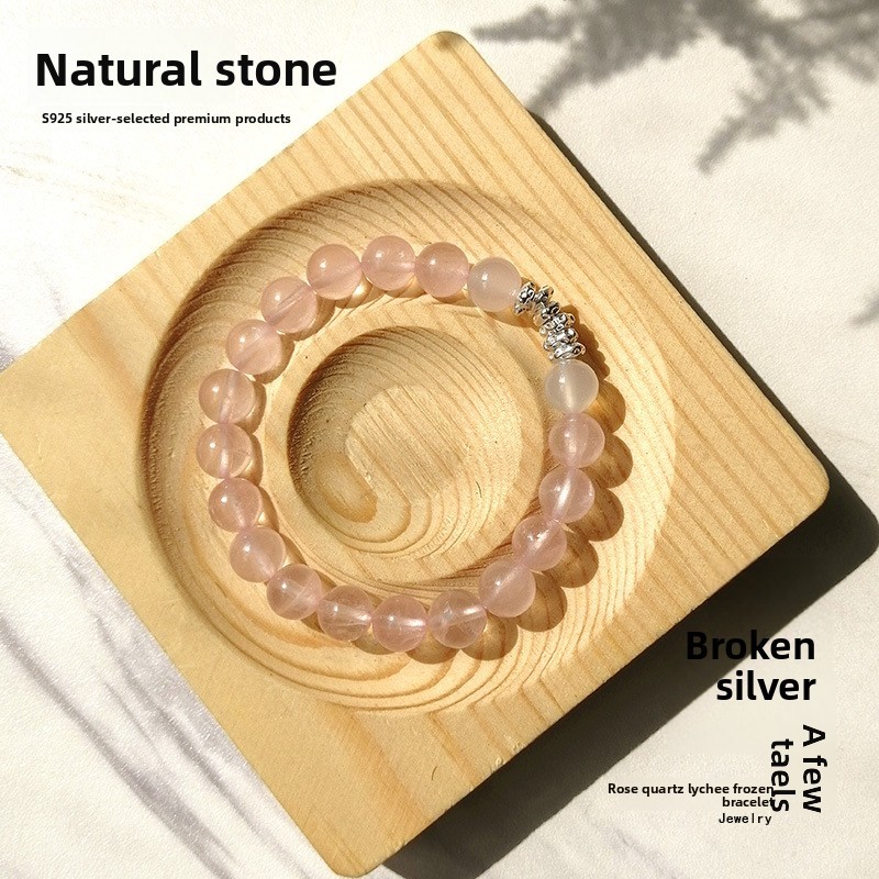 Natural Pink Crystal Bracelet 925 Silver Liquefied Silver Bracelet New Chinese Sweet Style Bracelet Crystal Jewelry Accessories