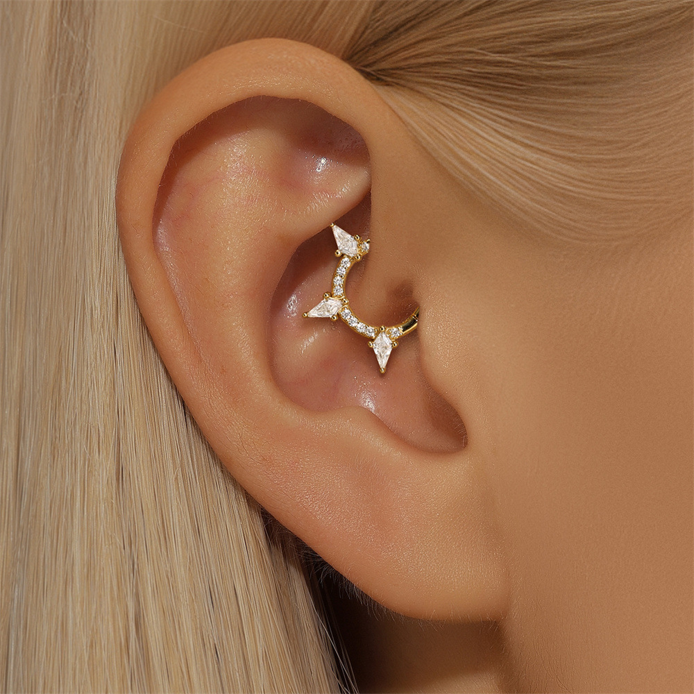 1 Piece Ear Cartilage Rings & Studs Simple Style Geometric 925 Sterling Silver Inlay Zircon Ear Cartilage Rings & Studs Nose Rings & Studs