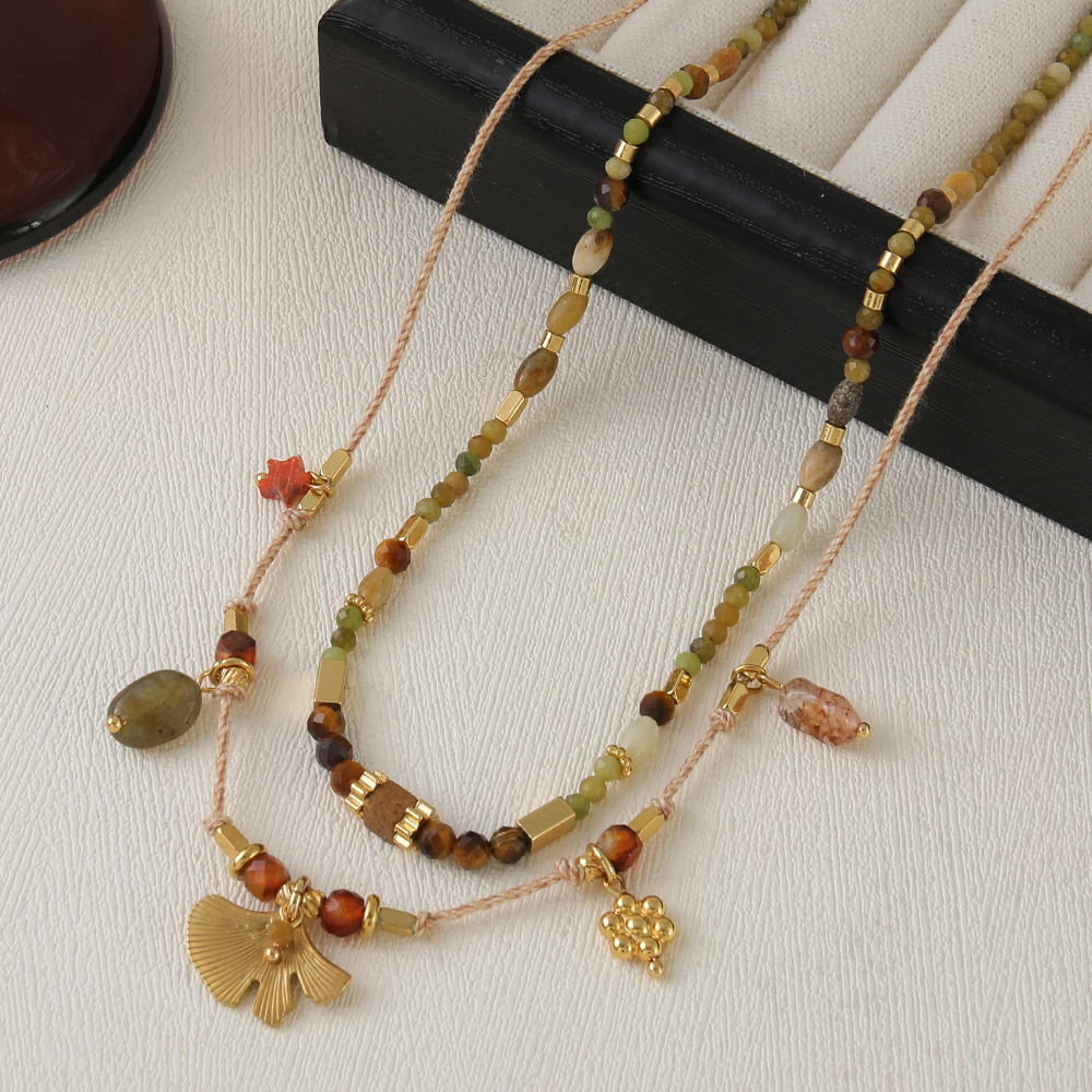1 Natural Tigereye Beaded Necklace Vintage Ethnic Sweater Chain Suitable For Women To Wear