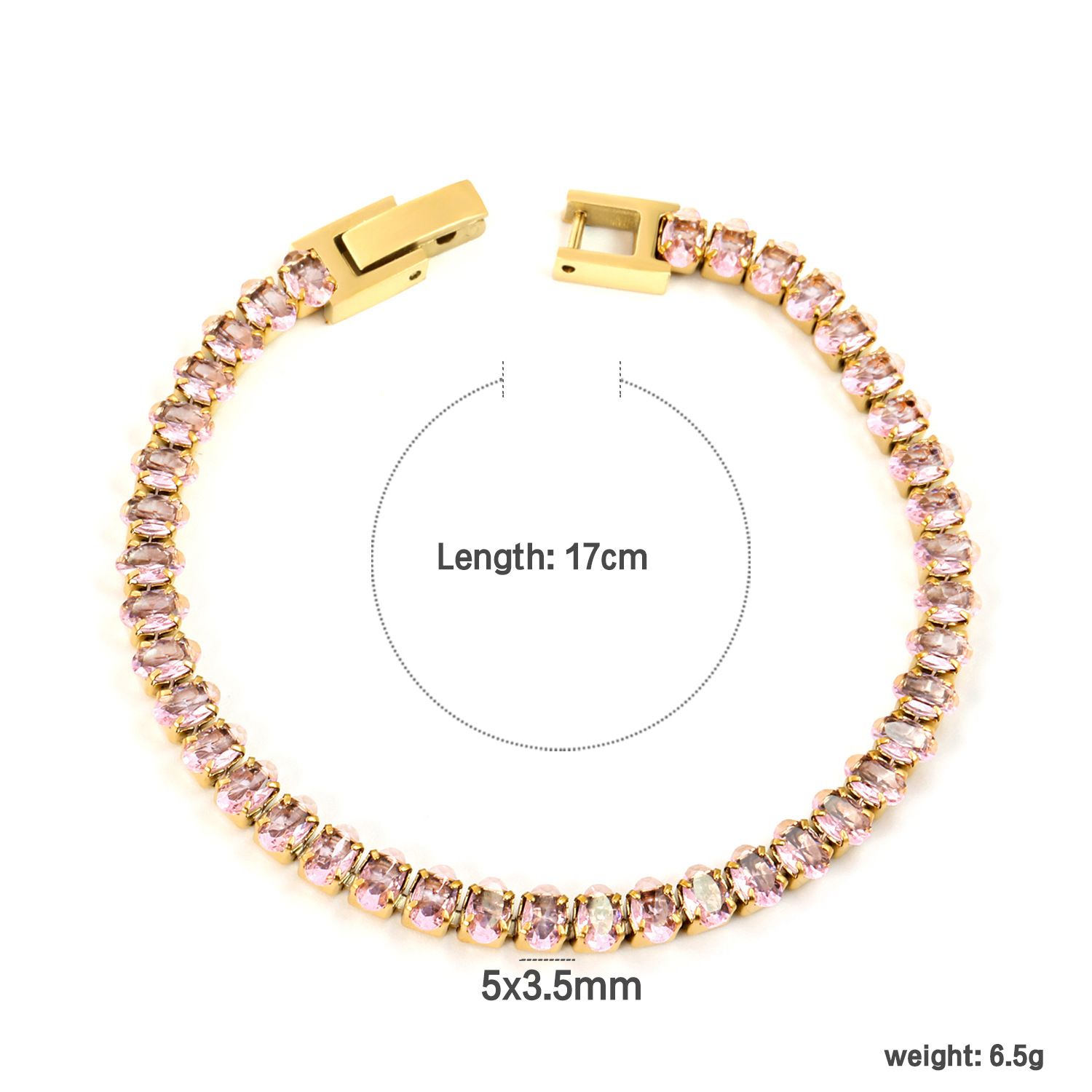 Elegant 304 Stainless Steel Gold-Plated Vacuum Plating (inside The Furnace) 18K Real Gold-Plated Tennis Bracelet Full Diamond Multi-Color Fashion Women's Watch Accessories