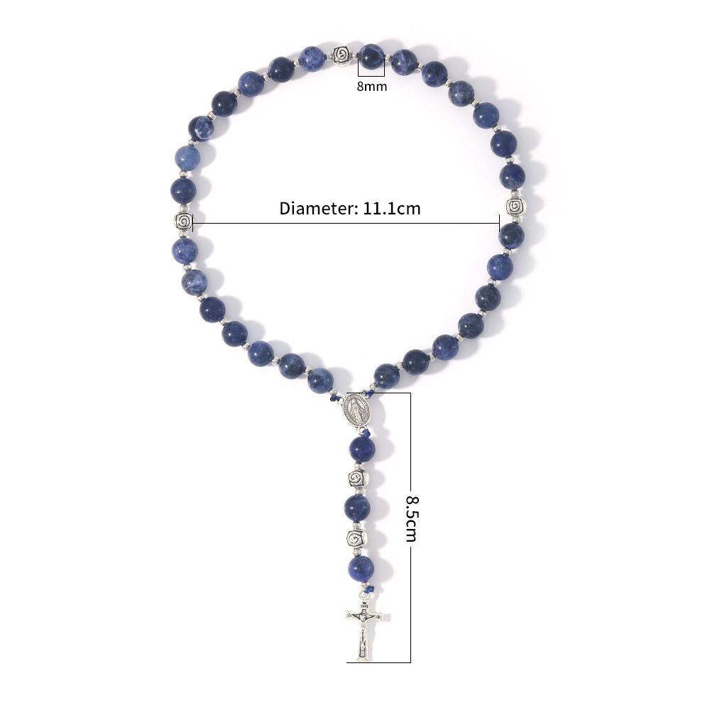 Yiwu Bracelet Wholesale Natural Indian Agate Black Agate Rosary Bracelet Cross Jewelry Handmade Beaded Accessories