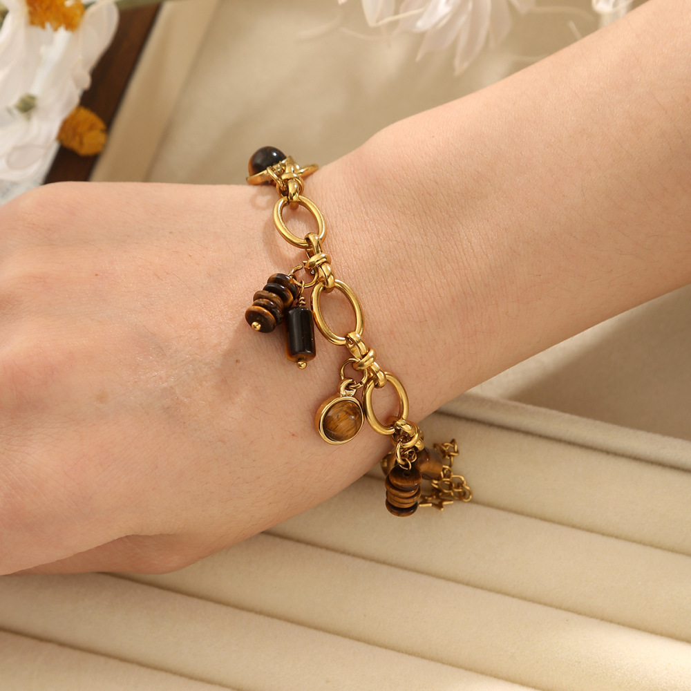 Luxurious 304 Stainless Steel Necklace Bracelet Set Geometric Pattern Handmade Bamboo Saturn Craft Couple Jewelry Accessories Modern Style Simple Style