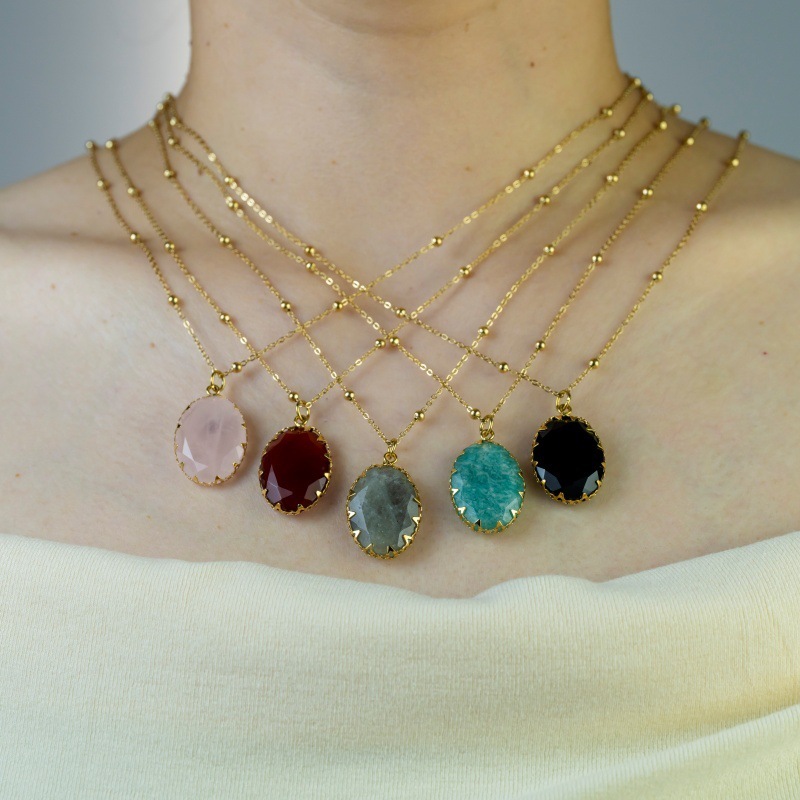 Luxury Handmade Natural Stone Gold Plated Stainless Steel 14K Necklace Ladies Casual Elegant Ins Style Jewelry Accessories