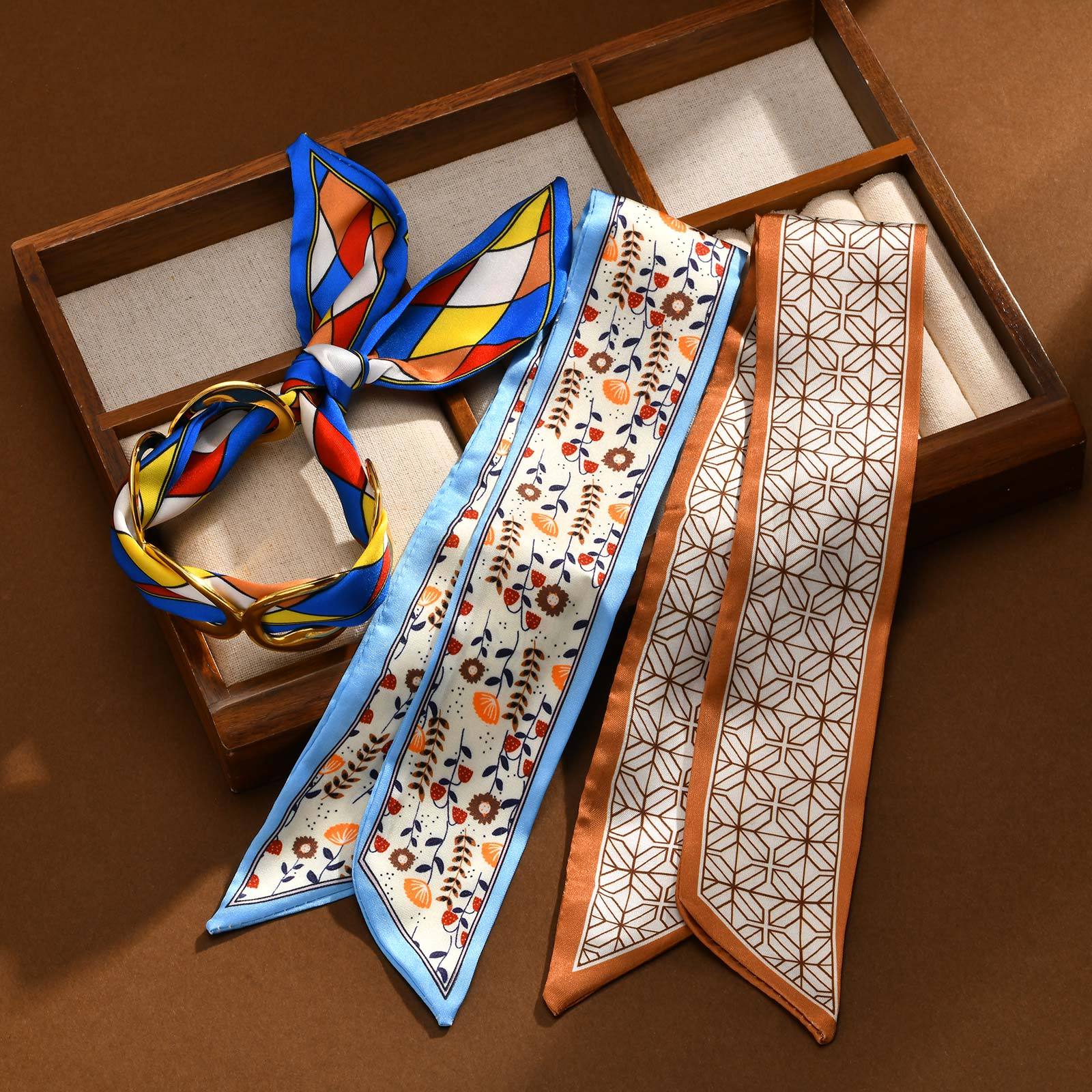 Water Plated Imitation Gold 304 Stainless Steel Vintage Bohemian Style (Floral Print) Open Bracelet Matching Scarf Fashion Elegant Women's Accessories