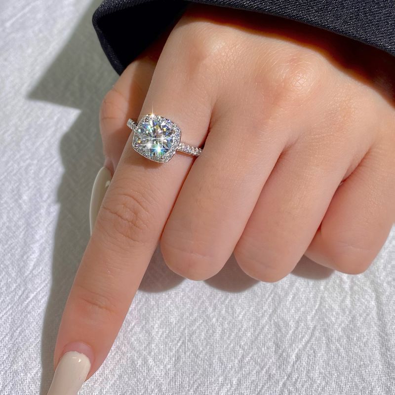 Moissanite 925 Sterling Silver Rings Bag Square Long-Lasting Plated White Gold Plated Rings